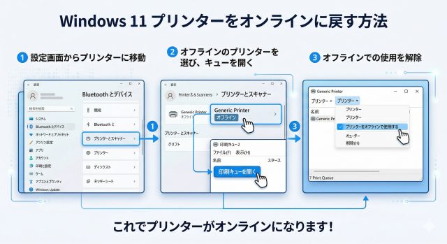 プリンターがオフラインになった場合の対処法