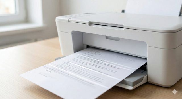 プリンターから印刷物がかすれた状態で出てくる様子