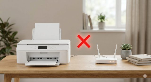 プリンターとWiFiルーターが接続できていない様子を示すイメージ