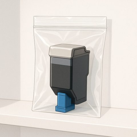 開封後のインクカートリッジを密封袋で保管するイメージ