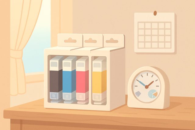 整然と並んだインクカートリッジの保管イメージ