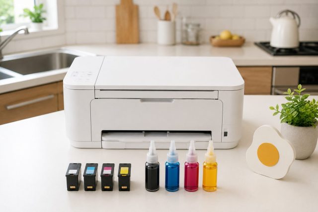 Epson EW-056A対応MEDシリーズの純正・互換・詰め替えインクが並ぶイメージ